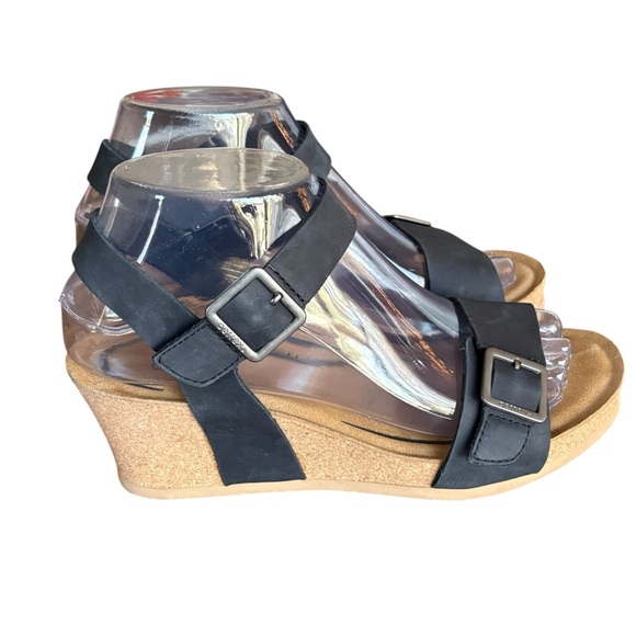 Aetrex Lexa Quarter Strap Leather Wedge Black Sz 7 - Picture 2 of 9